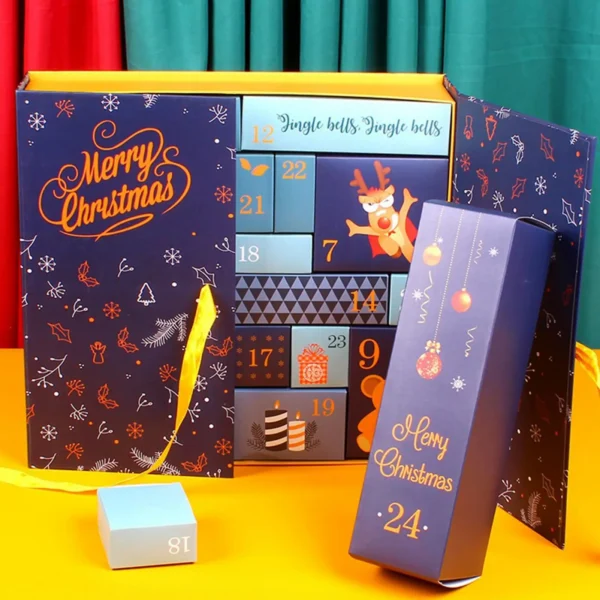 24 Days Empty Advent Calendar Boxes, Handmade Crafted Fillable DIY Christmas Countdown Box with Number Lids for Candy Toys Gifts