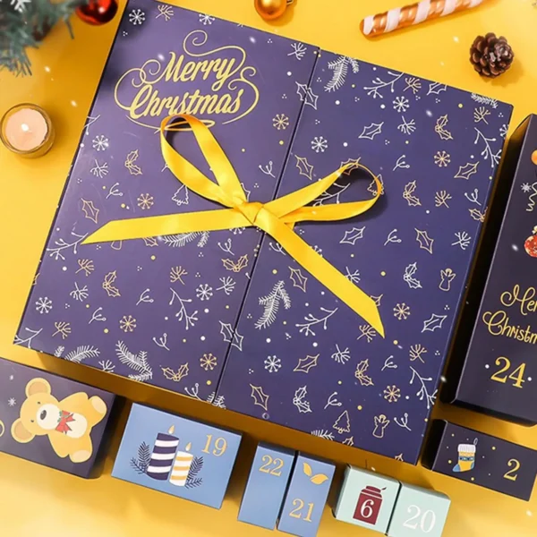 24 Days Empty Advent Calendar Boxes, Handmade Crafted Fillable DIY Christmas Countdown Box with Number Lids for Candy Toys Gifts